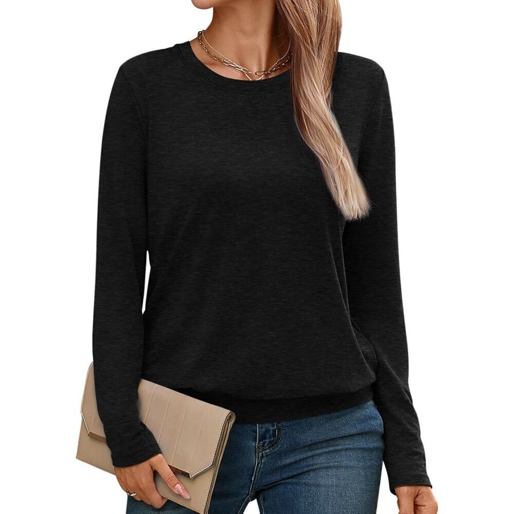 Women's Cotton Spandex Long Sleeve Shirt Banded Hem Casual Basic Top